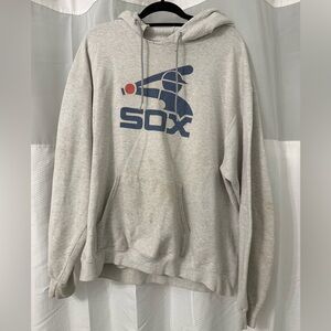 Vintage Champion Chi SOX Hooded Sweatshirt in Light Gray with Navy/Red Graphic